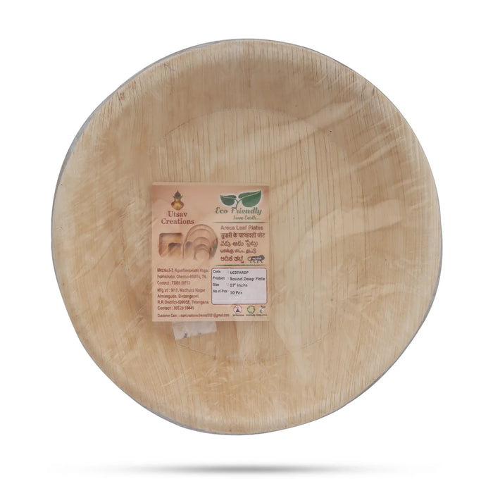 Areca Leaf Plate - 10 Pcs Set - Round Deep - 7 Inch dia