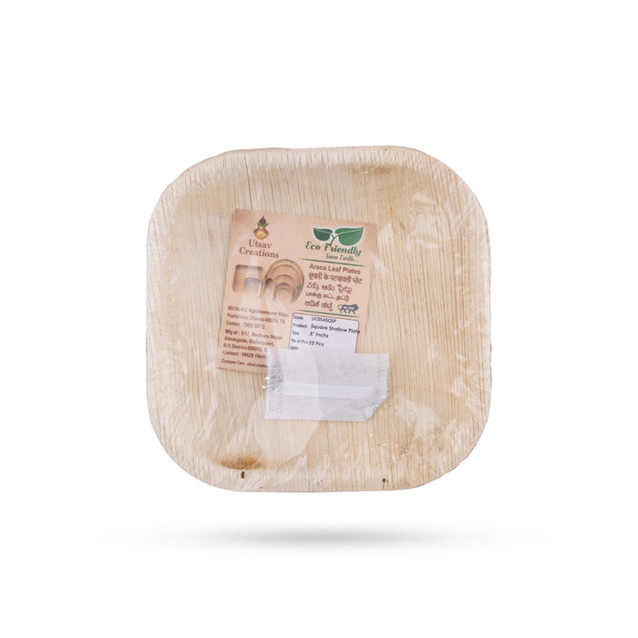 Areca Leaf Plate Set - 5 x 5 Inches | 10 Pcs/ Square Shape Areca Palm Plates/ Disposable Plate/ 150 Gms - Eco Friendly Plates & Cups