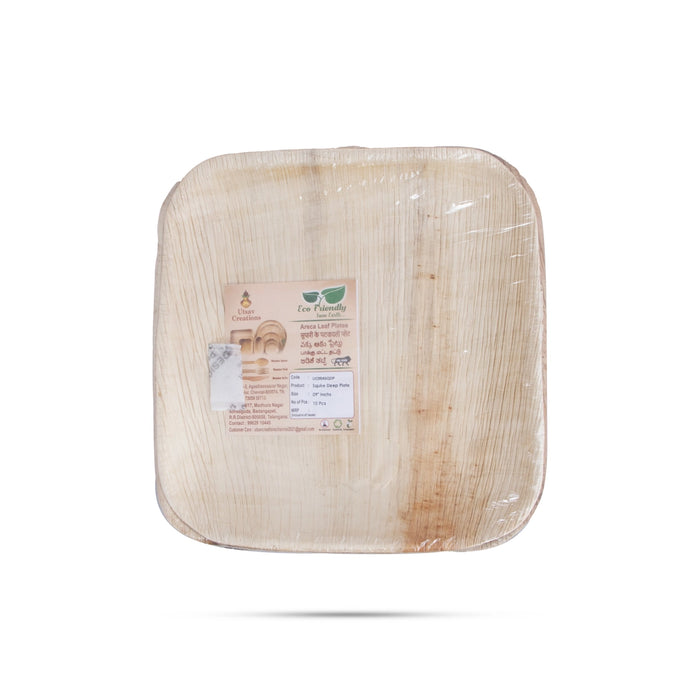 Areca Leaf Plate Set - 9 x 9 Inches | 10 Pcs/ Areca Palm Plates/ Square Shape Areca Plates - Eco Friendly Plates & Cups