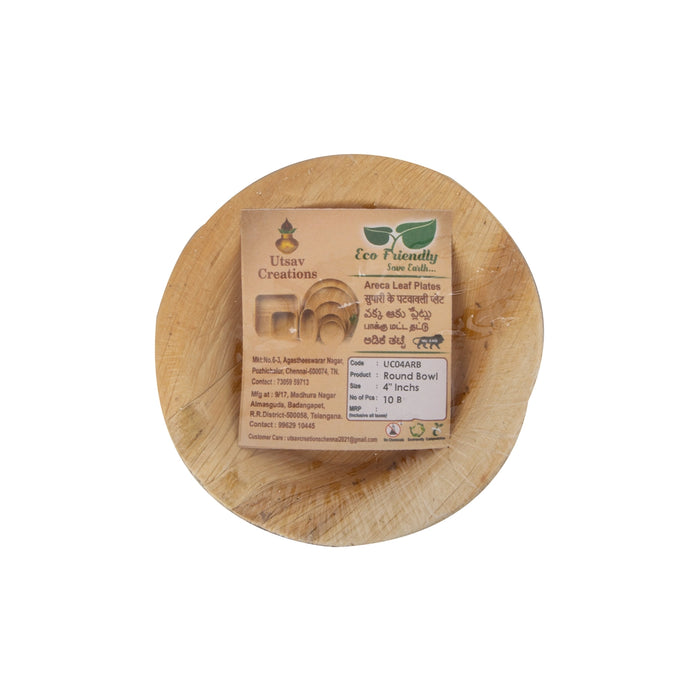 Areca Leaf Bowl Set - 4 Inches | 10 Pcs/ Round Palm Leaf Cup/ Disposable Bowl for Temple - Eco Friendly Plates & Cups