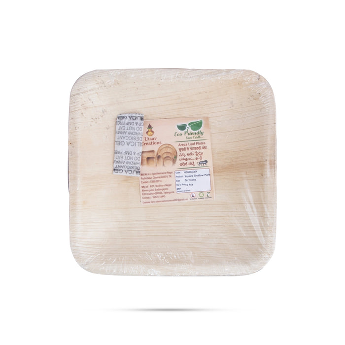Areca Leaf Plate Set - 6 x 6 Inches | 10 Pcs/ Areca Palm Plates/ Square Shape Areca Plates - Eco Friendly Plates & Cups