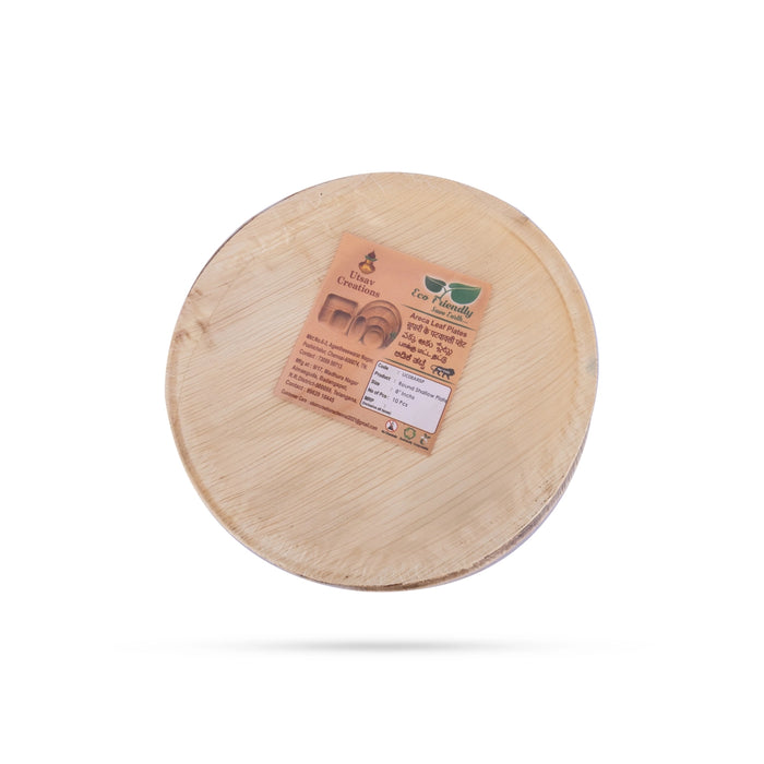 Areca Leaf Plate - 8 Inches | 10 Pcs / Round Shallow Shape Palm Leaf Plate / Disposable Plate for Temple - Eco Friendly Plates & Cups