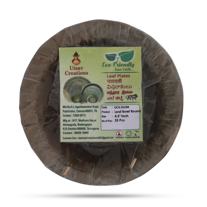 Leaf Bowl - Round - 25 Pcs Set - 4.5 Inch Dia - Eco Friendly Plates & Cups