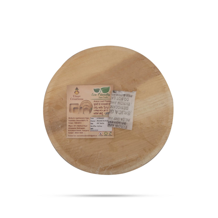 Areca Leaf Plate Set - 6 Inches | 10 Pcs/ Round Shallow Shape Palm Leaf Plate/ Disposable Plate for Temple - Eco Friendly Plates & Cups