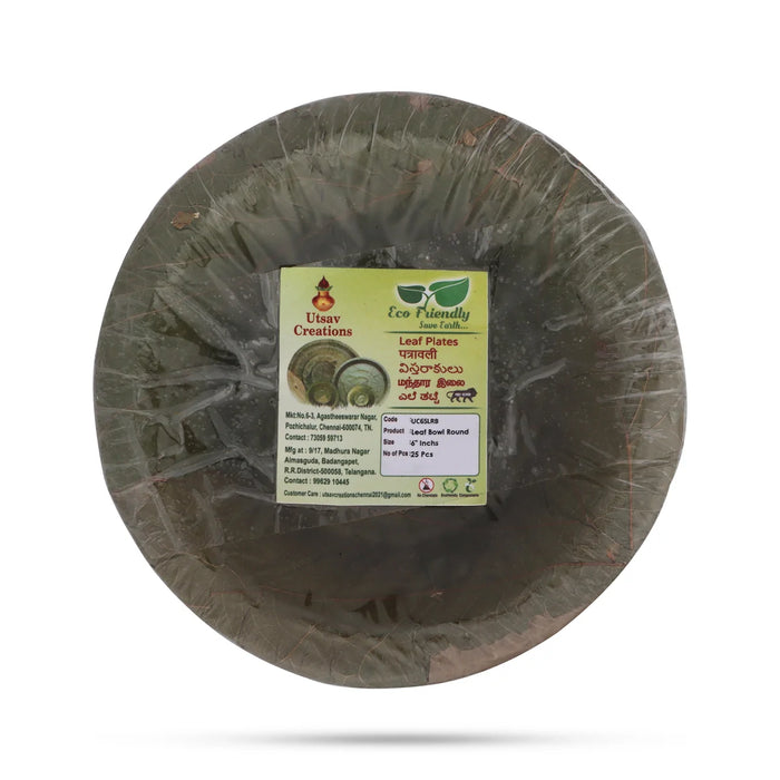 Leaf Bowl 25 Pcs Set - 6 Inch Dia - Eco Friendly Plates & Cups