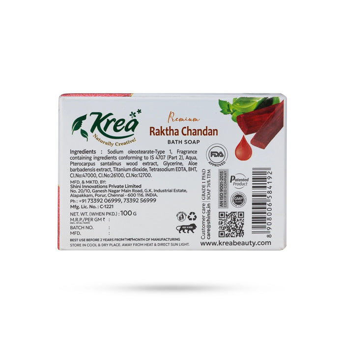 Krea - Raktha Chandan Soap - 100 Gms | Red Sandalwood Herbal Soap/ Bathing Soap for Daily Skincare & Cleansing