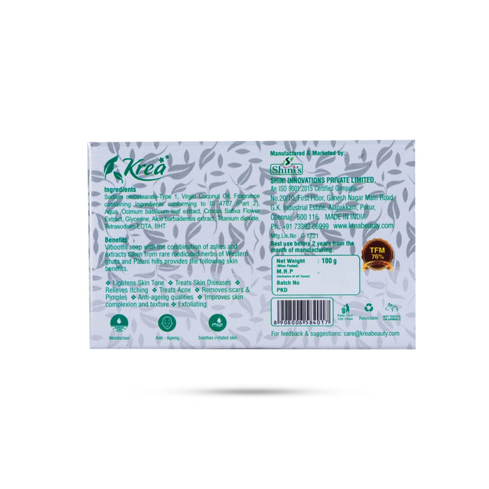 Krea Viboothi Herbal Soap 2 in 1 - 100 Gms | Enriched with Virgin Coconut Oil / Herbal Skin Care & Cleansing Bar