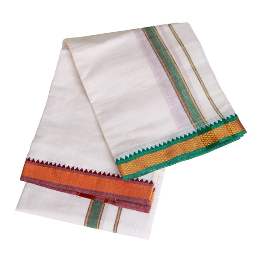 Veshti - 1.80 Mtrs | Half White Colour Vesti/ Karigam Mayilkan Border Dhoti for Men - Veshti & Dhoti