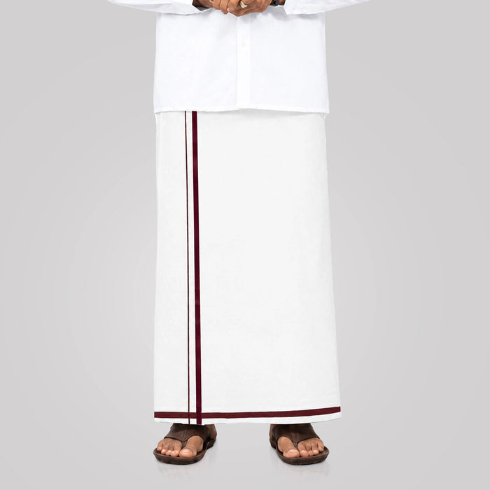 White Veshti - 2 Mtrs | Cotton Premier Vesti/ Traditional Dhothi/ Mundu for Men