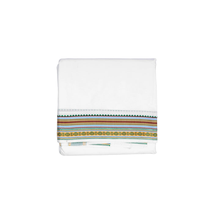 Veshti - 2 Mtrs| White Colour Dhoti / Fancy Mix Border Dhothi / Traditional Vesti for Men