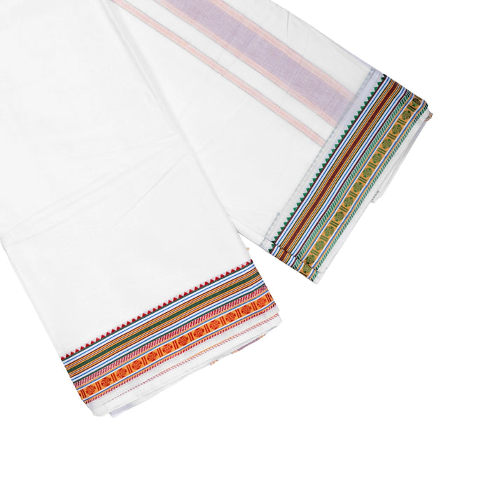 Veshti - 2 Mtrs| White Colour Dhoti / Fancy Mix Border Dhothi / Traditional Vesti for Men