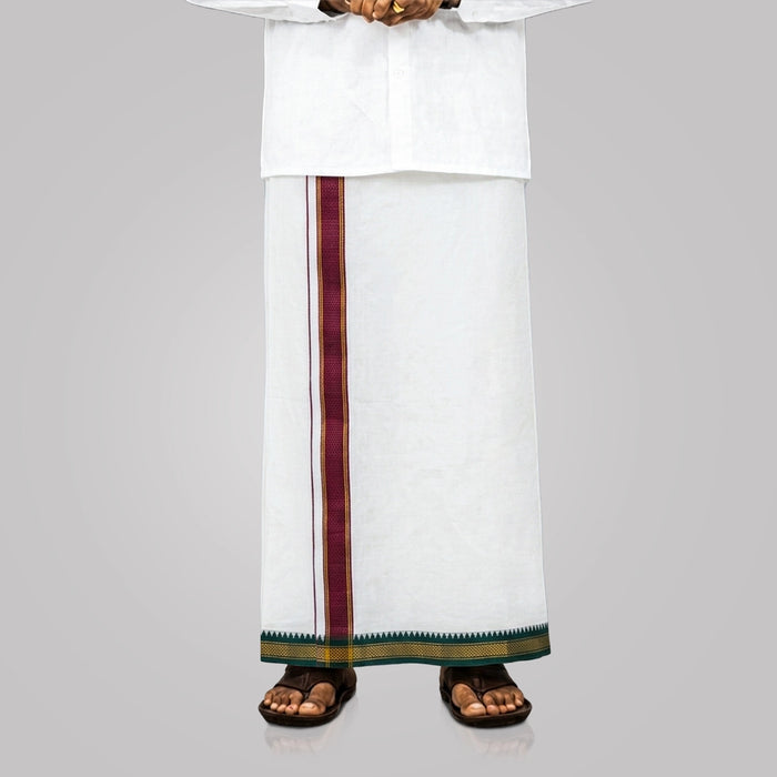 Cotton Veshti - 2 Mtrs | MLA Border Vesti/ White Colour Dhoti / Mundu for Men
