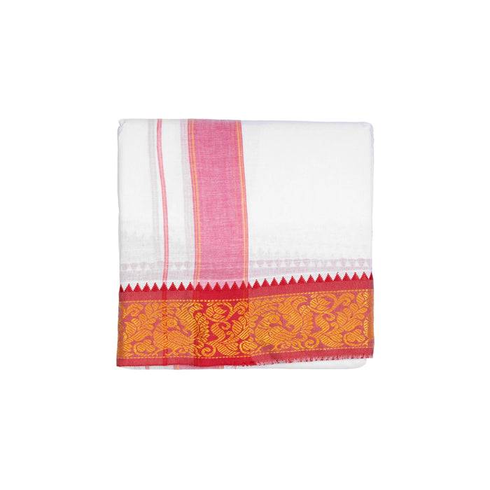 Cotton Veshti - 2 Mtrs| White Colour Dhoti / Jacquard Border Vesti for Men