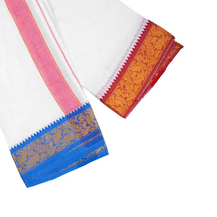 Cotton Veshti - 2 Mtrs| White Colour Dhoti / Jacquard Border Vesti for Men