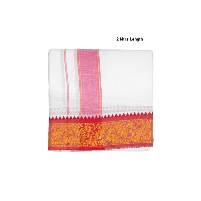 Cotton Veshti - 2 Mtrs| White Colour Dhoti / Jacquard Border Vesti for Men