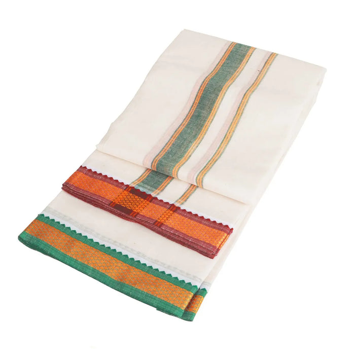 Veshti - 3.6 Mtrs | Half White Colour Dhoti / Mayilkan Border & Traditional Wear Vesti For Mens