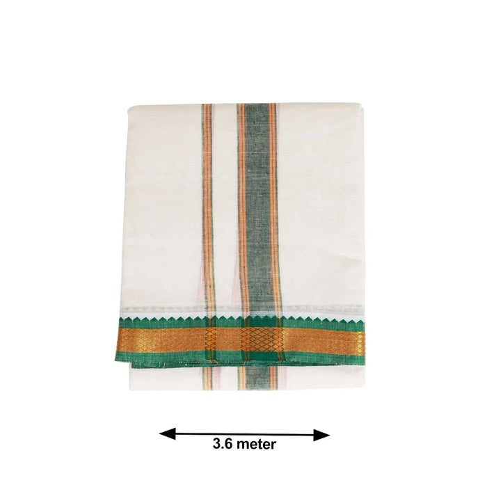 Veshti - 3.6 Mtrs | Half White Colour Dhoti / Mayilkan Border & Traditional Wear Vesti For Mens