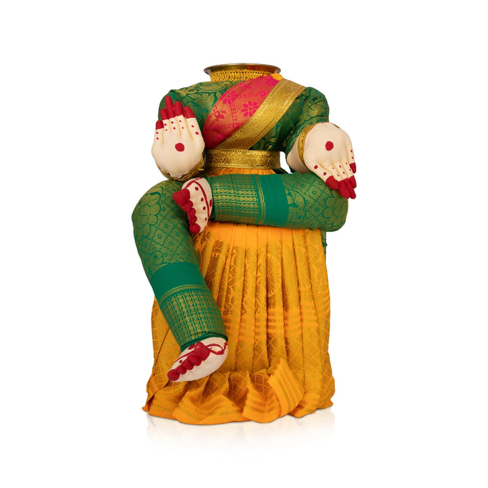 Wooden Varalakshmi Stand - 15 x 6.5 Inches | Ammavari Idol without Face/ Amman Alangaram Stand for Deity Decor