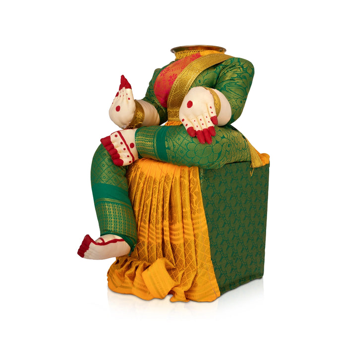 Wooden Varalakshmi Stand - 15 x 6.5 Inches | Ammavari Idol without Face/ Amman Alangaram Stand for Deity Decor