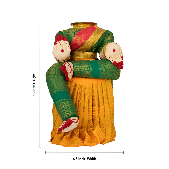 Wooden Varalakshmi Stand - 15 x 6.5 Inches | Ammavari Idol without Face/ Amman Alangaram Stand for Deity Decor