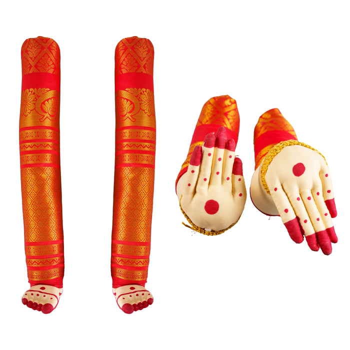 Varalakshmi Hand and Leg Set - 13 x 1.5 Inches | Cloth & Jari Design Hastam Padham for Deity Decor - Deity Jewellery & Vastra Sets