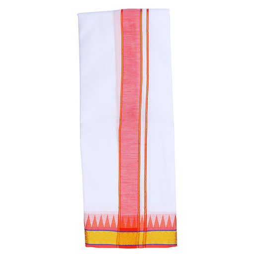 Veshti - 9 x 5 Muzham - Temple Pet | Rich Cotton Vesti/ Dhoti for Men/ White Colour/ Assorted Design - Veshti & Dhoti