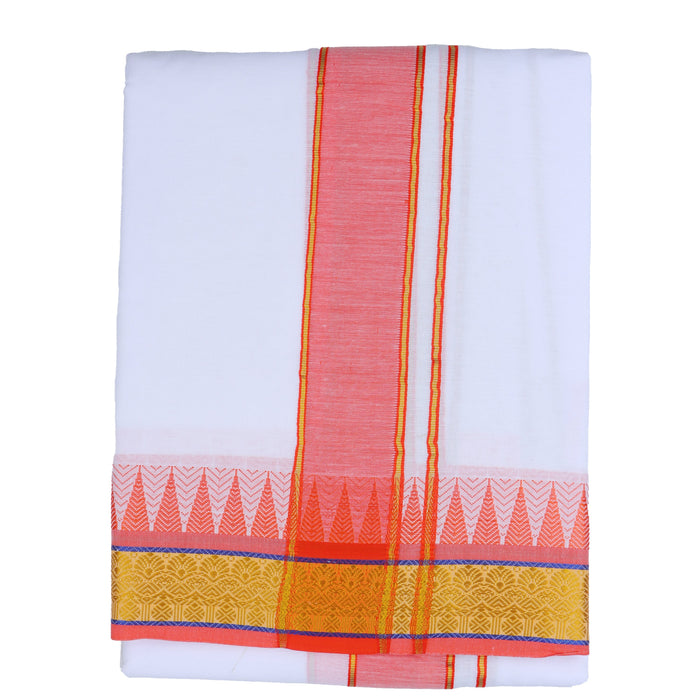 Veshti - 9 x 5 Muzham - Temple Pet | Rich Cotton Vesti/ Dhoti for Men/ White Colour/ Assorted Design - Veshti & Dhoti