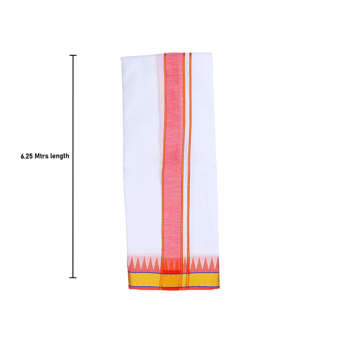 Veshti - 9 x 5 Muzham - Temple Pet | Rich Cotton Vesti/ Dhoti for Men/ White Colour/ Assorted Design - Veshti & Dhoti