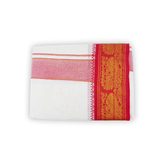 Veshti - 9 x 5 Yards | 5 Inches Jacquard Border Dhoti/ Half White Vesti for Men - Veshti & Dhoti