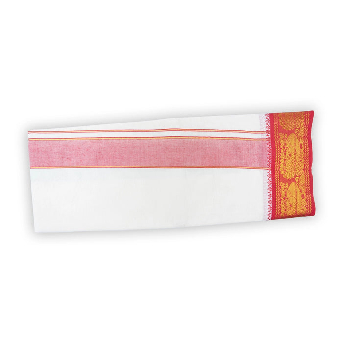 Veshti - 9 x 5 Yards | 5 Inches Jacquard Border Dhoti/ Half White Vesti for Men - Veshti & Dhoti