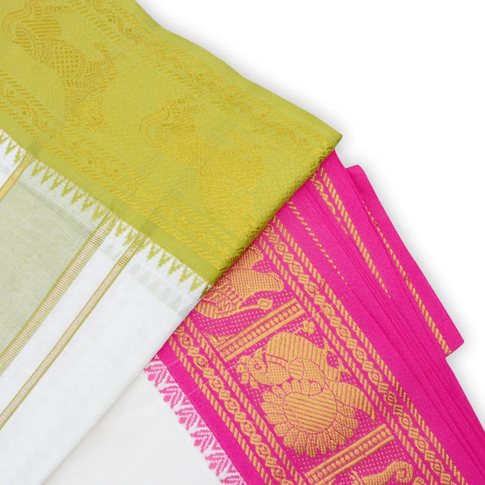 Veshti - 9 x 5 Yards | 5 Inches Jacquard Border Dhoti/ Half White Vesti for Men - Veshti & Dhoti