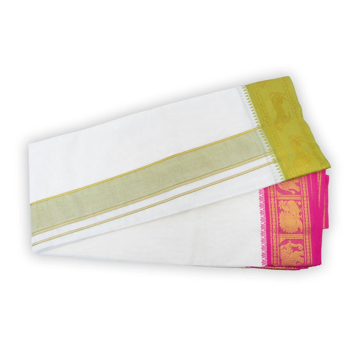 Veshti - 9 x 5 Yards | 5 Inches Jacquard Border Dhoti/ Half White Vesti for Men - Veshti & Dhoti