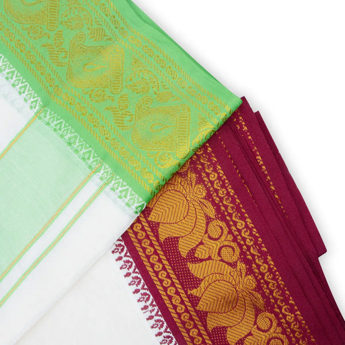 Veshti - 9 x 5 Yards | 5 Inches Jacquard Border Dhoti/ Half White Vesti for Men - Veshti & Dhoti