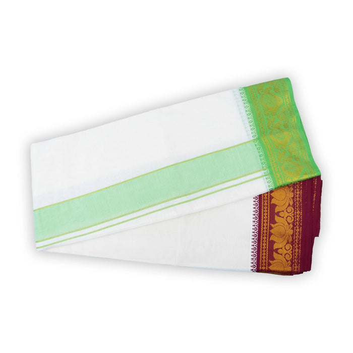 Veshti - 9 x 5 Yards | 5 Inches Jacquard Border Dhoti/ Half White Vesti for Men - Veshti & Dhoti