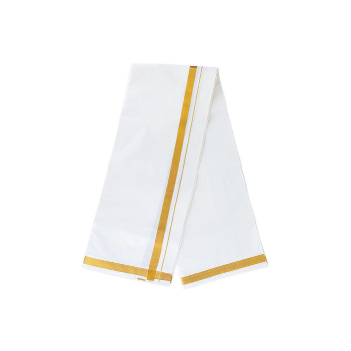White Veshti - 2 Mtr | Gold Jari Border Dhothi / White Vesthi / Dhoti for Men / Traditional Vesti - Veshti & Dhoti