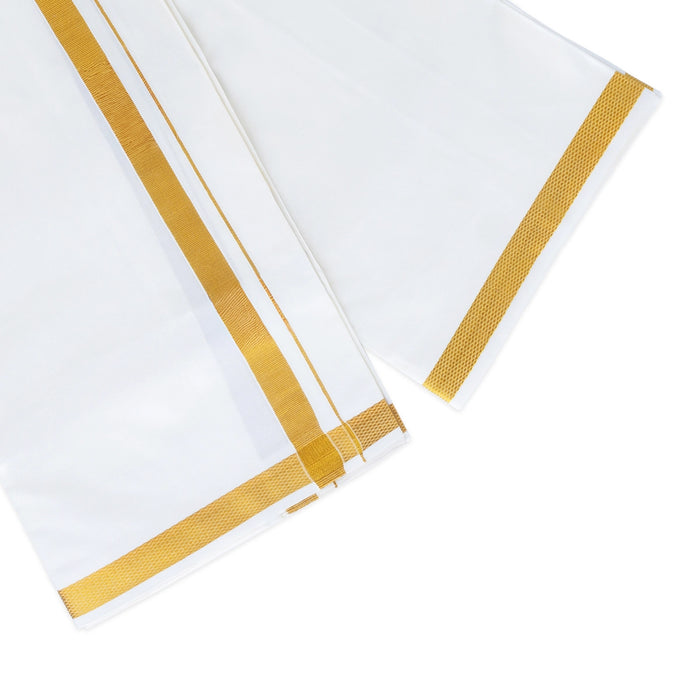 White Veshti - 2 Mtr | Gold Jari Border Dhothi / White Vesthi / Dhoti for Men / Traditional Vesti - Veshti & Dhoti