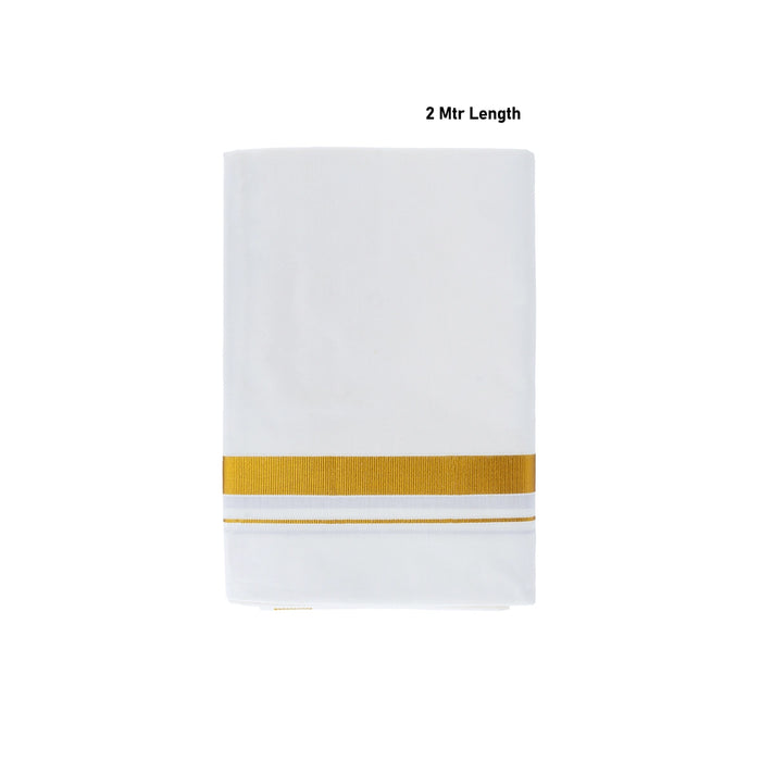 White Veshti - 2 Mtr | Gold Jari Border Dhothi / White Vesthi / Dhoti for Men / Traditional Vesti - Veshti & Dhoti