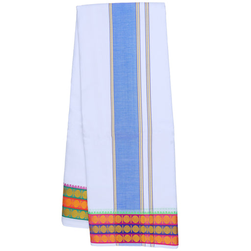 Veshti - 9 x 5 Muzham - White | Vesti/ Big Border Dhoti for Men/ Assorted Colour - Veshti & Dhoti