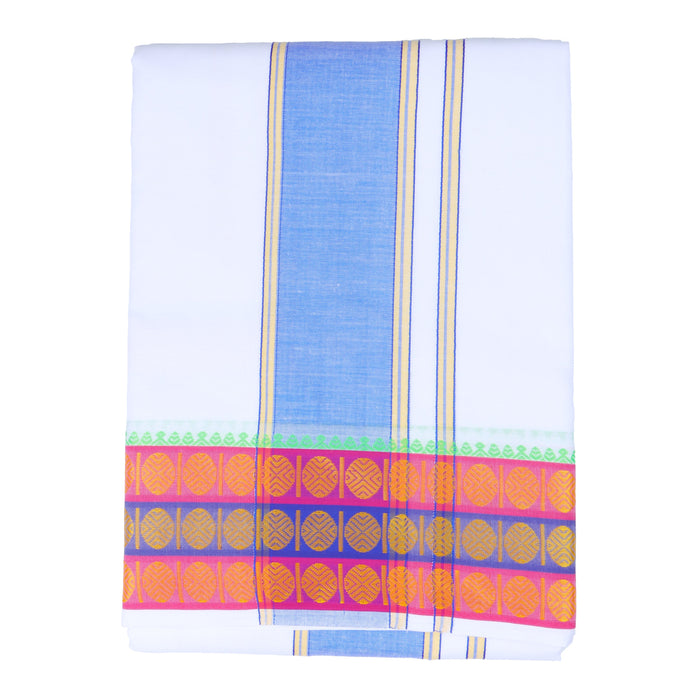 Veshti - 9 x 5 Muzham - White | Vesti/ Big Border Dhoti for Men/ Assorted Colour - Veshti & Dhoti