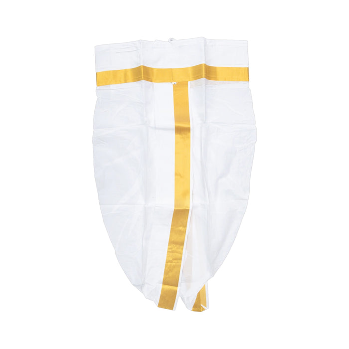Readymade Panchakacham With Angavastram - 38x 40 Inches | Jari Design Grey Colour Dhoti And Towel for Men - Veshti & Dhoti