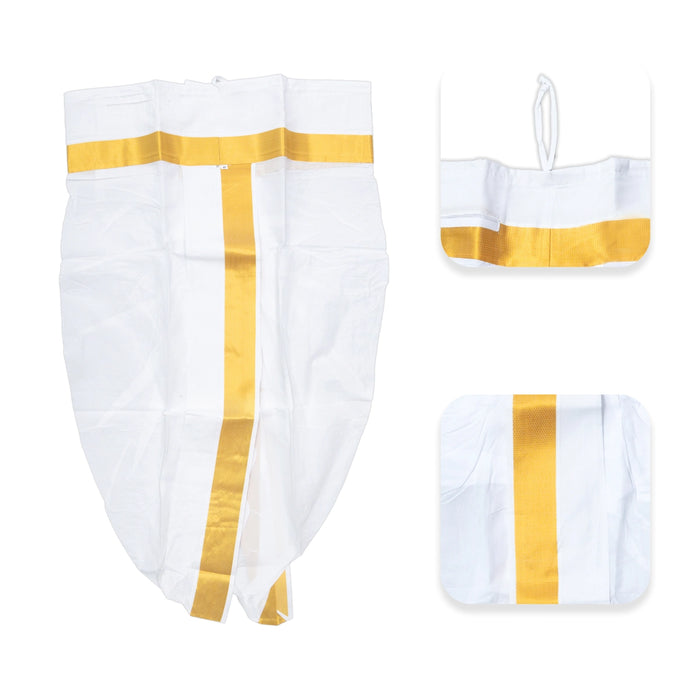 Readymade Panchakacham With Angavastram - 38x 40 Inches | Jari Design Grey Colour Dhoti And Towel for Men - Veshti & Dhoti