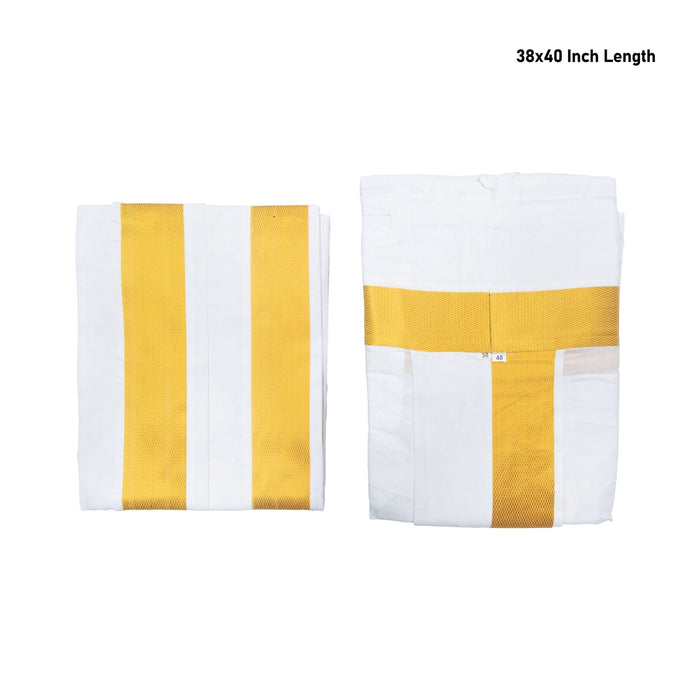 Readymade Panchakacham With Angavastram - 38x 40 Inches | Jari Design Grey Colour Dhoti And Towel for Men - Veshti & Dhoti