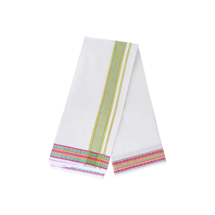 Veshti - 9 x 5 Yard | 24 Kan Mayilkan Border Dhothi / Half White Vesti / Dhoti for Men / Traditional Vesti - Veshti & Dhoti