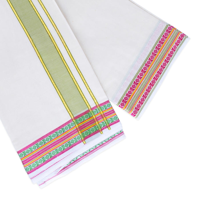 Veshti - 9 x 5 Yard | 24 Kan Mayilkan Border Dhothi / Half White Vesti / Dhoti for Men / Traditional Vesti - Veshti & Dhoti