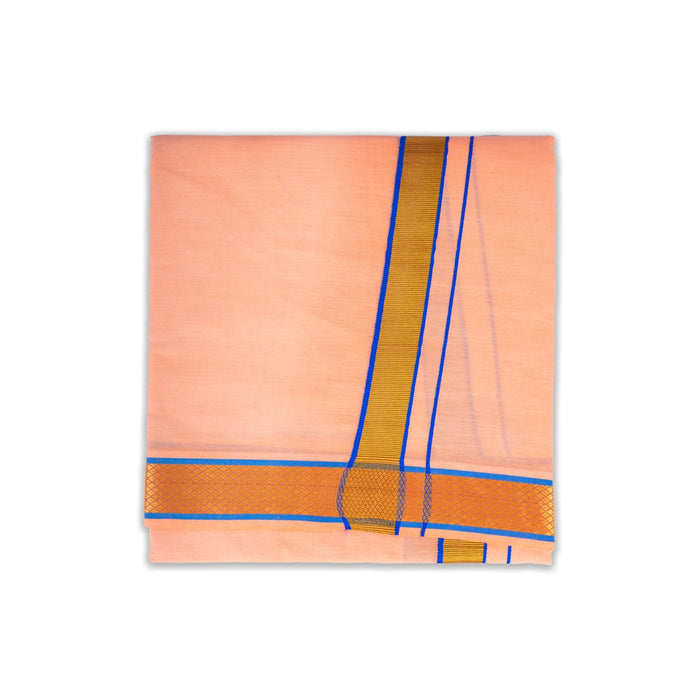 Cotton Veshti - 2 Mtrs | 1.5 Inch Jasmine Border Dhoti/ Light Orange Colour Vesti for Men - Veshti & Dhoti