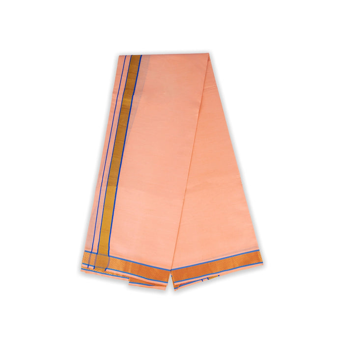 Cotton Veshti - 2 Mtrs | 1.5 Inch Jasmine Border Dhoti/ Light Orange Colour Vesti for Men - Veshti & Dhoti