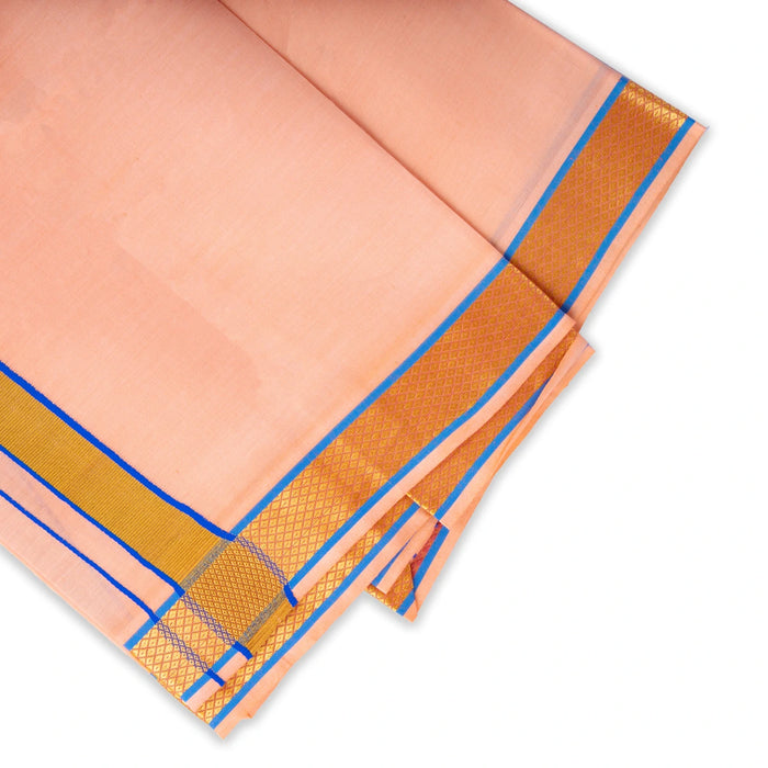 Cotton Veshti - 2 Mtrs | 1.5 Inch Jasmine Border Dhoti/ Light Orange Colour Vesti for Men - Veshti & Dhoti