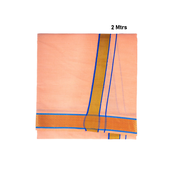 Cotton Veshti - 2 Mtrs | 1.5 Inch Jasmine Border Dhoti/ Light Orange Colour Vesti for Men - Veshti & Dhoti