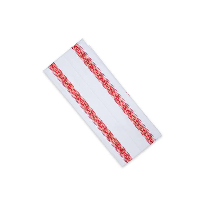 White Angavastra - 1.75 Mtrs | Cotton Thundu / Mixed Border Towel/ Gamcha For Traditional Wear & Pooja Use - Shawls & Towels