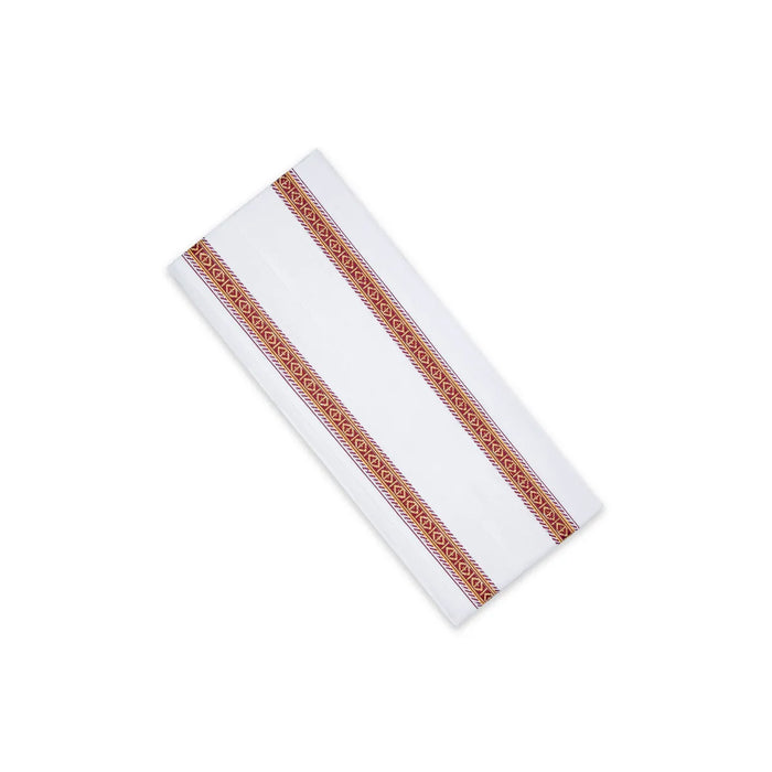 White Angavastra - 1.75 Mtrs | Cotton Thundu / Mixed Border Towel/ Gamcha For Traditional Wear & Pooja Use - Shawls & Towels